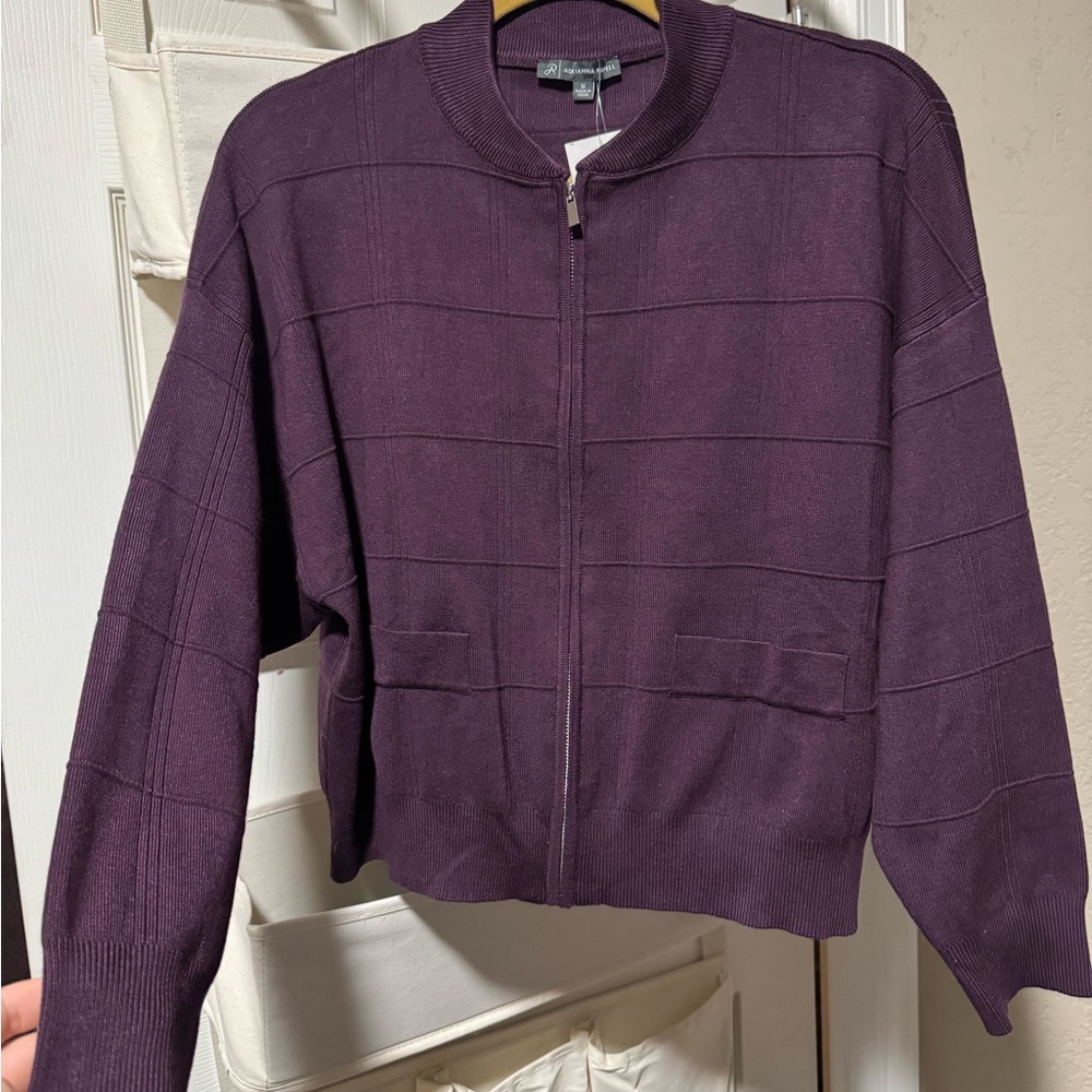 Adrianna Papell Grid Zip-Up Bomber Jacket in Plumb